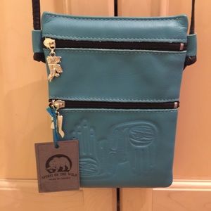 Spirit of the Wild leather teal blue shoulder purse/passport pouch NWT